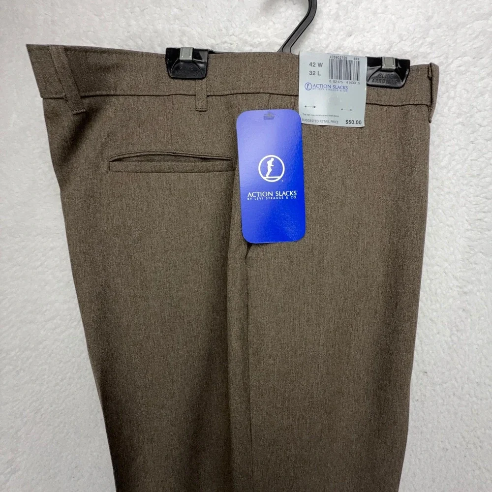 Levi‎ Strauss Action Slacks Mens 42x32 Brown Polyester Dress Pants 476902725 NWT